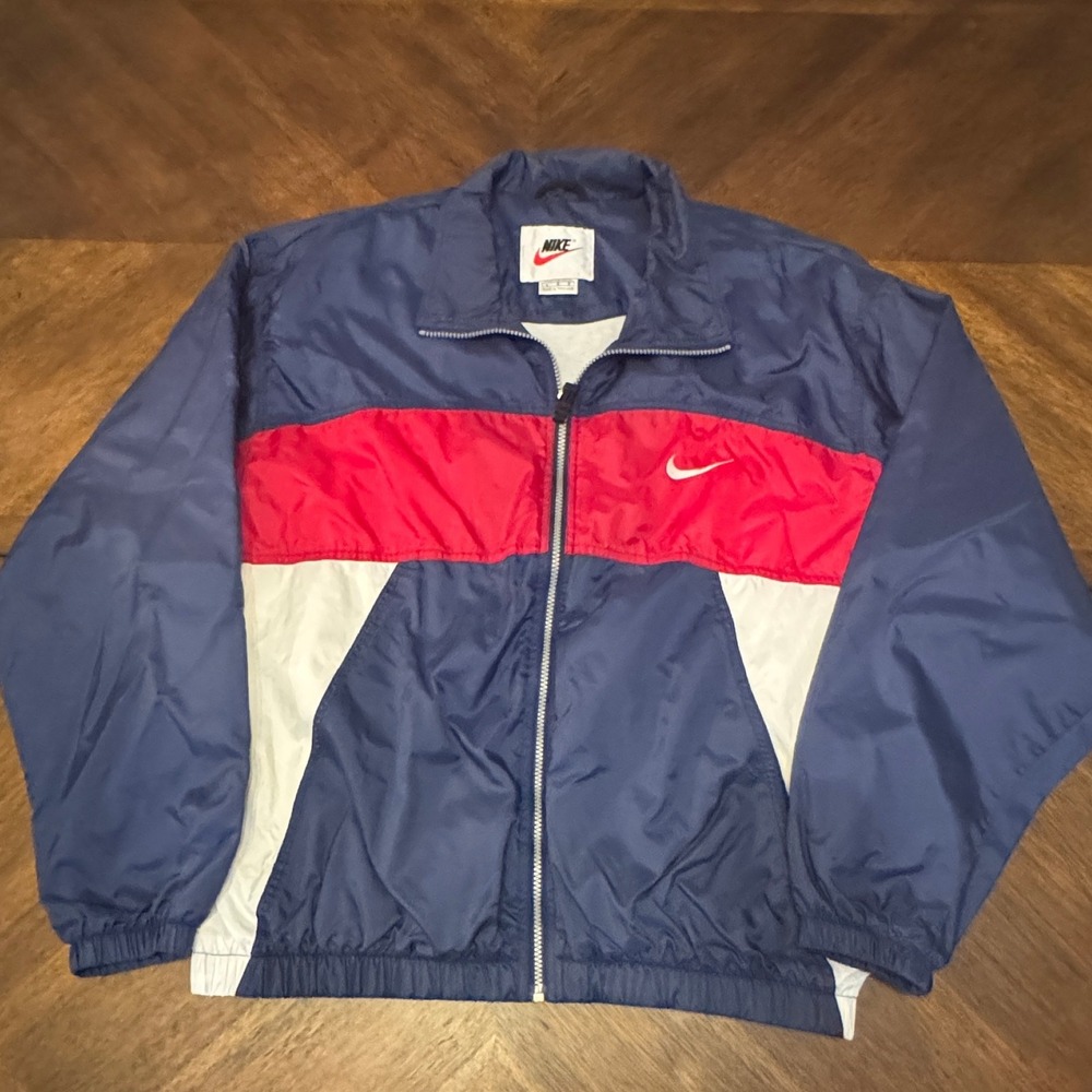 Vintage Nike Windbreaker Jacket Full Zip Red White Blue Colorblock Mens L |W1